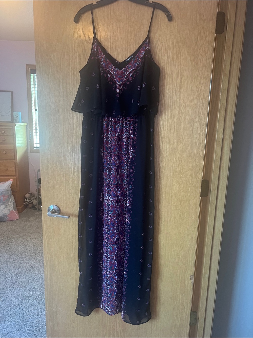 Black Maxi Dress with Pink & Purple Center Panel